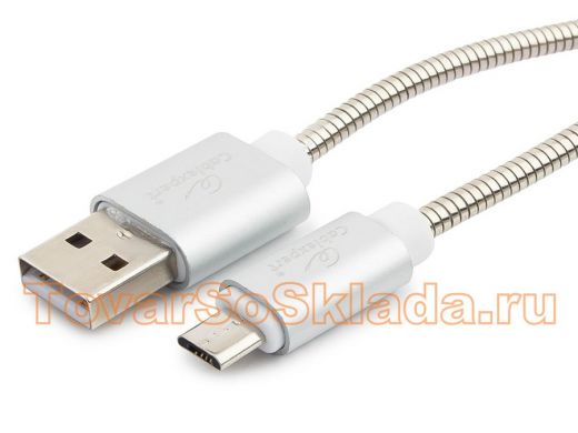 Кабель микро USB (AM/microBM)  0.5 м Cablexpert CC-G-mUSB02S-0.5M, USB 2.0,серия Gold, серебро