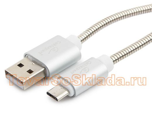 Кабель микро USB (AM/microBM)  1.0 м Cablexpert CC-G-mUSB02S-1M,USB 2.0,серия Gold, серебро