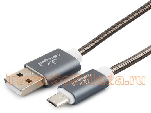 Кабель микро USB (AM/microBM)  0.5 м Cablexpert CC-G-mUSB02Gy-0.5M,USB 2.0,серия Gold, титан