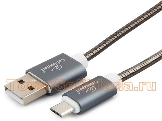 Кабель микро USB (AM/microBM)  1.0 м Cablexpert CC-G-mUSB02Gy-1M, AM/microB, серия Gold, титан