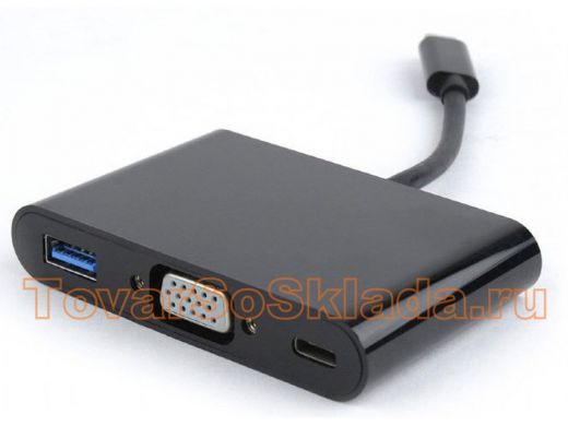 Переходник USB Cablexpert A-CM-VGA3in1-01, USB Type-C/VGA + USB3 + подзарядка USB-C, 15см, пакет A-C