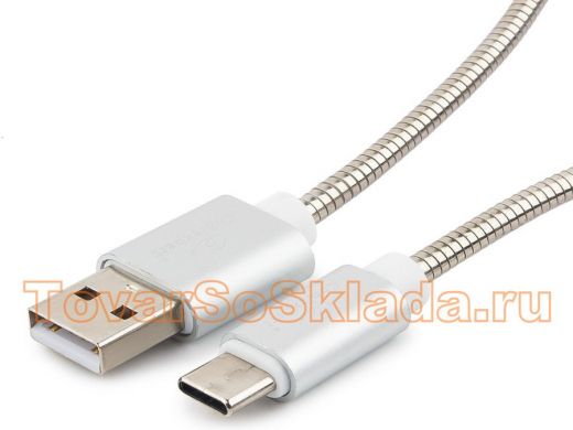Шнур USB / Type-C Cablexpert CC-G-USBC02S-1M, AM/Type-C,серия Gold, длина 1м,серебро, блистер, 2,0