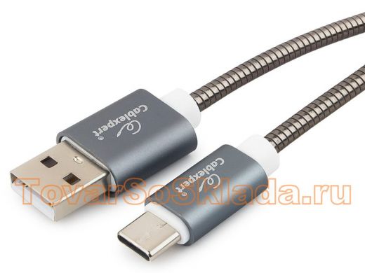 Шнур USB / Type-C Cablexpert CC-G-USBC02Gy-1M, AM/Type-C, серия Gold, длина 1м, титан, блистер, 2,0