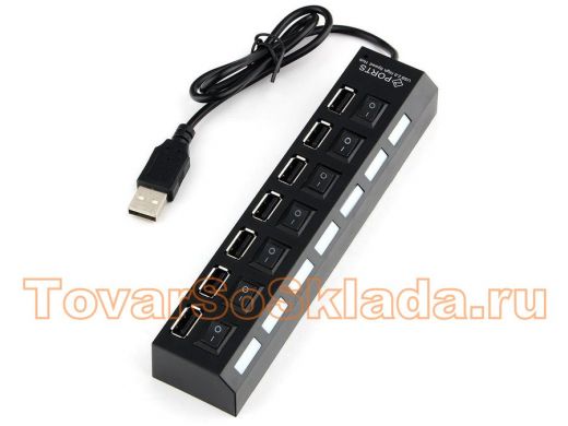 Концентратор USB на 7 портов (хаб, HUB) Gembird UHB-U2P7-02, 7 портов, питание, блистер USB 2.0