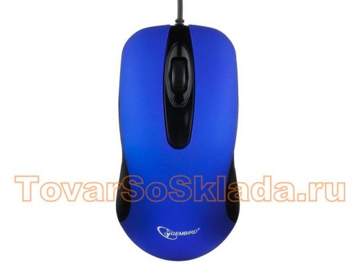 Мышь проводная GEMBIRD MOP-400-B, USB, 2+колесо кнопка, soft-touch,синий, бесшумный клик,1000 DPI
