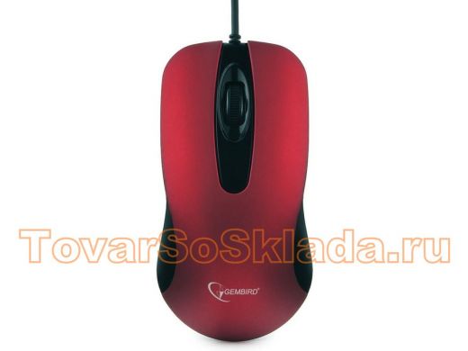 Мышь проводная GEMBIRD MOP-400-R, USB, 2+колесо кнопка, красный, бесшум.,soft-touch, 1000 DPI