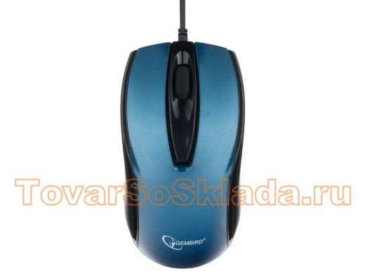 Мышь проводная GEMBIRD MOP-405-B, USB, 2 кнопки+колесо кнопка,синий, объемный цвет, бесшум, 1000 DPI