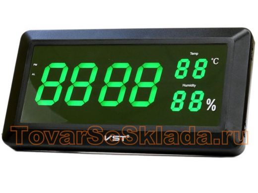 Часы эл. VST780S-4 зел.цифры (температура,влажность)/30