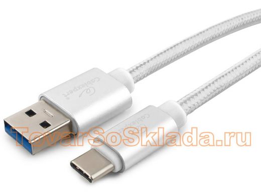 Шнур USB / Type-C Cablexpert CC-P-USBC03S-1M, AM/Type-C,серия Platinum,длина 1м,серебро,нейлоновая,3