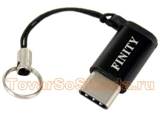 Переходник Type-C - микро USB(m) Finity, плоский, алюминий, цвет: черный