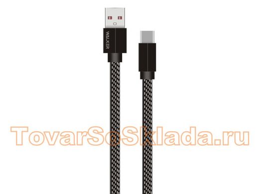Шнур USB / Lightning Walker С755, текстиль, плоский, чёрный