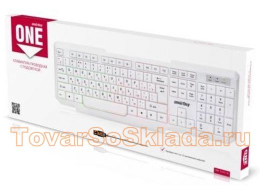 Клавиатура проводная Smartbuy ONE 333, USB с подсветкой белая