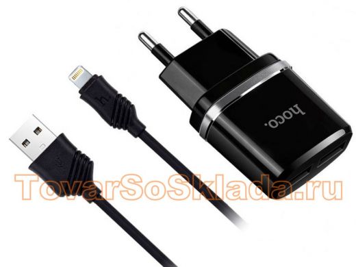 Зарядное устройство Lightning  HOCO C12 iOS  (5B, 2400mA) чёрный
