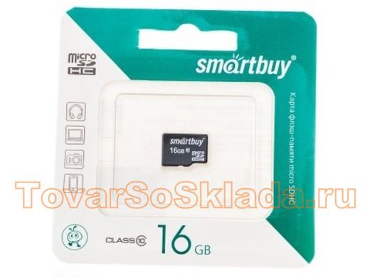 Карта памяти  micro SDHC   16GB  Smartbuy, сlass 10, без адаптера