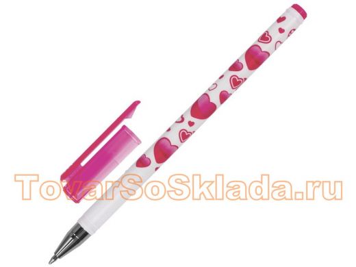 Ручка шариковая BRAUBERG Сердечки, СИНЯЯ, корпус с печатью, узел 0,7мм, линия 0,35мм