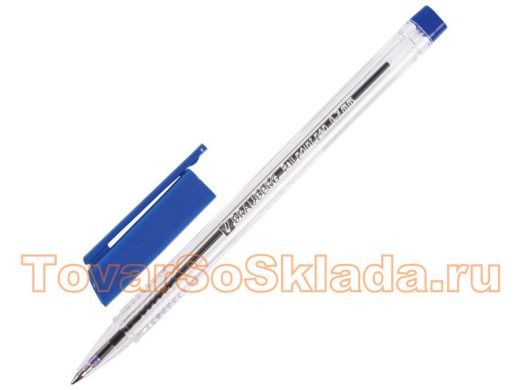 Ручка шариковая BRAUBERG трехгранная, СИНЯЯ, корпус прозрачный, узел 0,7мм, линия 0,3мм