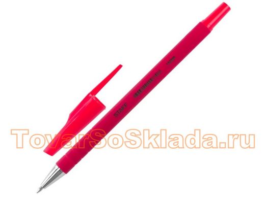 Ручка шариковая STAFF, КРАСНАЯ, корпус прорезиненный красный, узел 0,7мм, линия письма 0,35мм