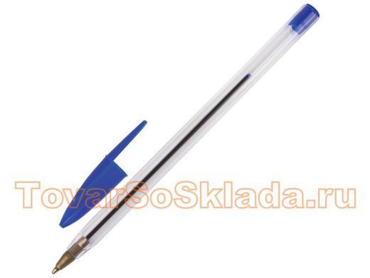 Ручка шариковая STAFF, СИНЯЯ, корпус прозрачный, узел 1мм, линия письма 0,5мм