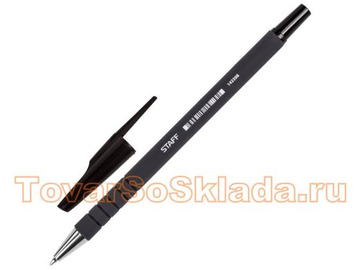 Ручка шариковая STAFF, ЧЕРНАЯ, корпус прорезиненный черный, узел 0,7мм, линия письма 0,35мм