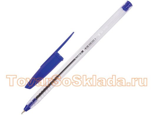 Ручка шариковая масляная STAFF, СИНЯЯ, корпус прозрачный, игольч. узел 0,7мм, линия 0,35мм