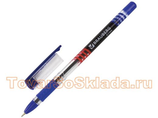 Ручка шариковая масляная с грипом BRAUBERG Spark, СИНЯЯ, печать, узел 0,7мм, линия 0,35мм, OBP118