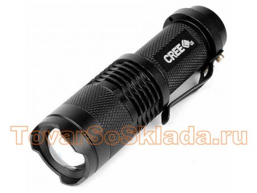 LED  фонарь sk 68,Cree Q5, ZOOM, питание -1*14500 , с клипсой, 132*25 мм.
