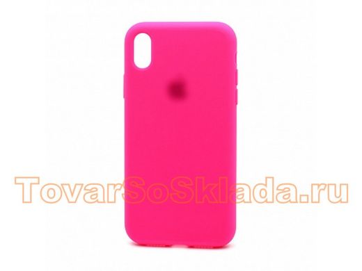 Чехол iPhone XR, Silicone Case, покрытие Soft touch, с лого, полная защита, 040, ярко розовый