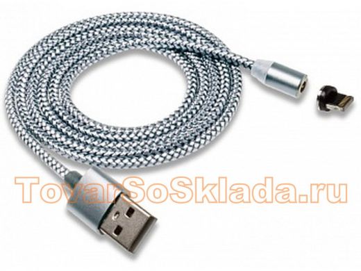 Шнур USB / Lightning Walker С590, магнитный, индикатор, 2.4А, серебро