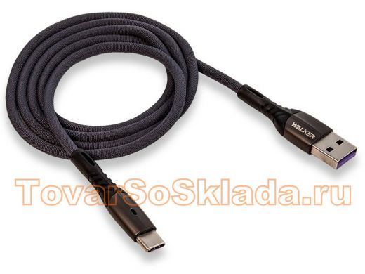 Шнур USB / Type-C Walker C920, текстиль, с индикатором, 3.1А, серый
