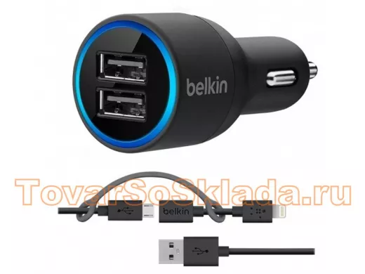 Автомобильные зарядные устройства для телефонов со шнуром  microUSB+Iphone