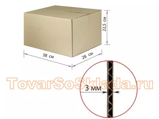 Гофроящик, длина 380 х ширина 280 х высота 225 мм, марка Т22, профиль В, FEFCO 0201 / ГОСТ