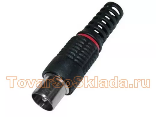 Штекер ТВ пластик-никель, винт-обжим, чёрный