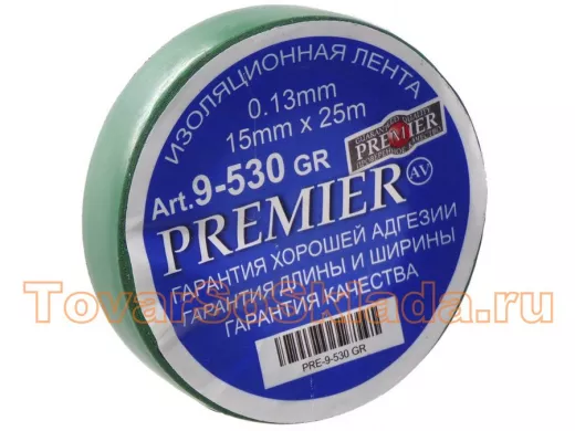 Изолента 15мм х 25метров зеленая  PREMIER 0,13мм