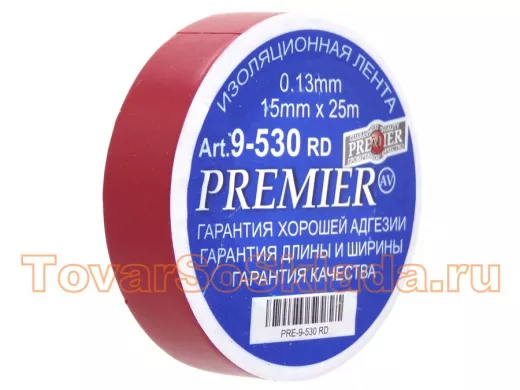 Изолента 15мм х 25метров красная  PREMIER 0,13мм