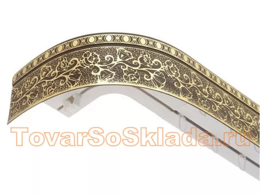 160см карниз КРУЖЕВО ЗОЛОТО ШОКОЛАД 2х рядный с дек. планкой 70мм в индивид. упаковке. ультракомпакт