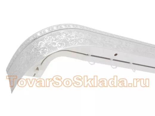 350см карниз КРУЖЕВО СЕРЕБРО БЕЛЫЙ 2х рядный с декор. планкой 70мм в инд. упаковке. ультракомпакт