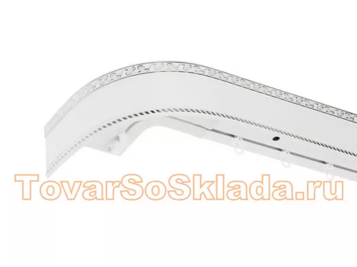 280см карниз ЕСЕНИН СЕРЕБРО 3х рядный с декор. планкой 70мм БЕЛЫЙ ГЛЯНЕЦ. в инд. уп. ультракомпакт