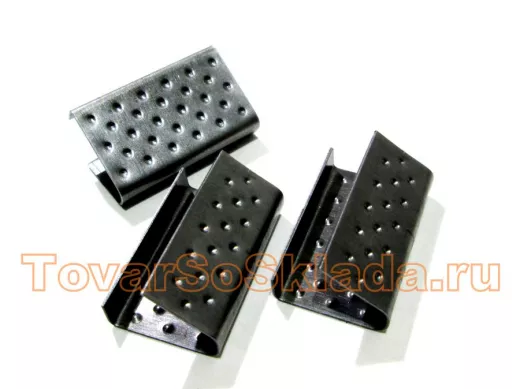 Скрепа 16х0,5 чёрная для полипропиленовой стрепленты шириной 15мм (цена за 1шт, в упаковке 1000 шт)