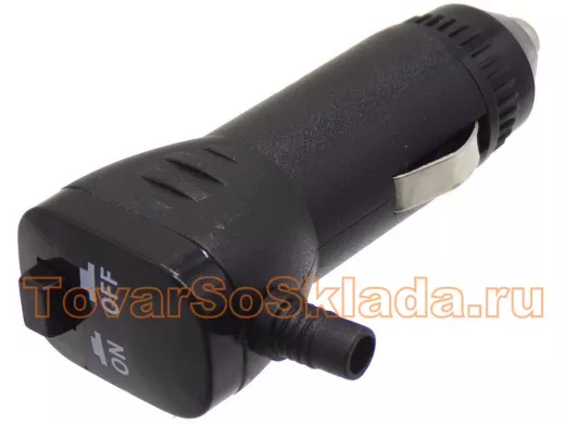 Штекер в прикуриватель (предохранитель + кнопка ВКЛ, выход провода под 90) TD-13