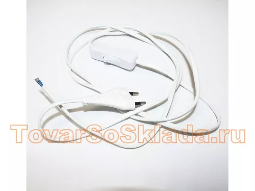 Шнур сетевой L-1,8 м с БРА-выключателем, белый ШВВП 2*0,50мм.кв,