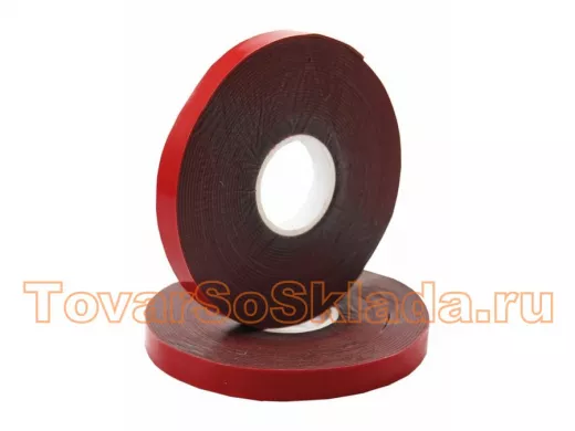 Скотч двухсторонний, красного цвета на серой основе, 6мм, 5метров  R09-6006