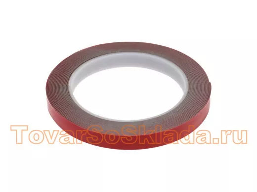 Скотч двухсторонний, красного цвета на серой основе, 12мм, 5метров  R09-6012
