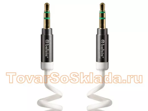 Кабель AUX (3,5 мм-3,5 мм) 2м  спиральный, позолоченный, белый, BS1021