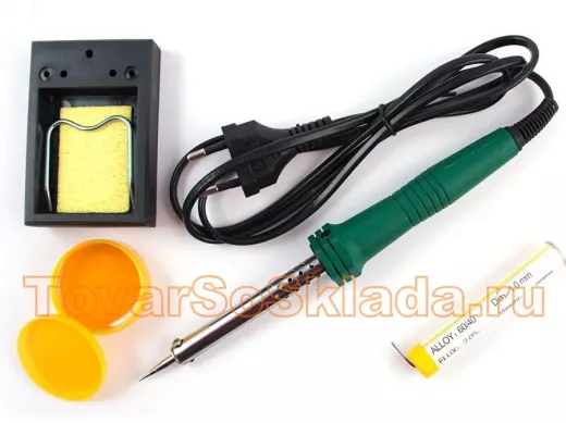 Набор4: Паяльник 60Вт, припой, подставка, губка. Блистер с EAN