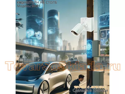 Кронштейн для 1 камеры и прожектора на столб, прочная сталь 2мм белый 