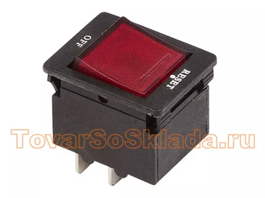 Выключатель - автомат клавишный 250V 10А (4с) RESET-OFF красный, с подсветкой  REXANT