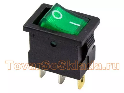 Выключатель клавишный 12V 15А (3с) ON-OFF зеленый  с подсветкой  Mini  REXANT