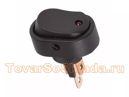 Выключатель клавишный 12V 20А (3с) ON-OFF черный ОВАЛ с красной LED подсветкой  REXAN