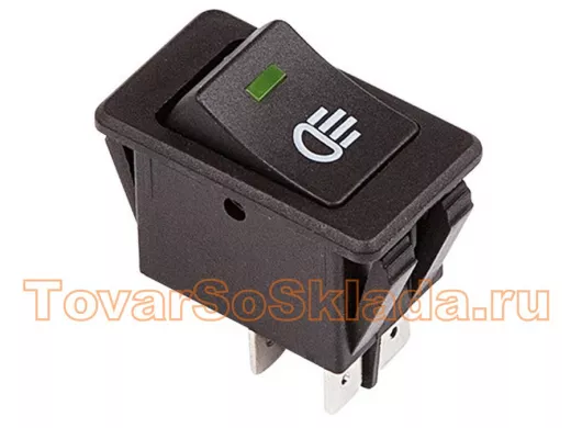 Выключатель клавишный 12V 35А (4с) ON-OFF  с зеленой LED подсветкой  REXANT