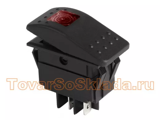 Выключатель клавишный 12V 35А (4с) ON-OFF красный  с подсветкой  REXANT